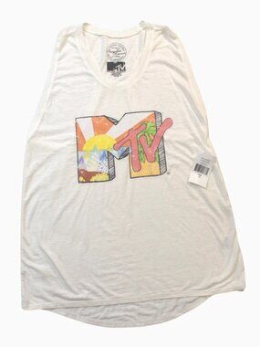 Recycled Karma Los Angeles Vintage Inspired MTV Womens White Tank Shirt New